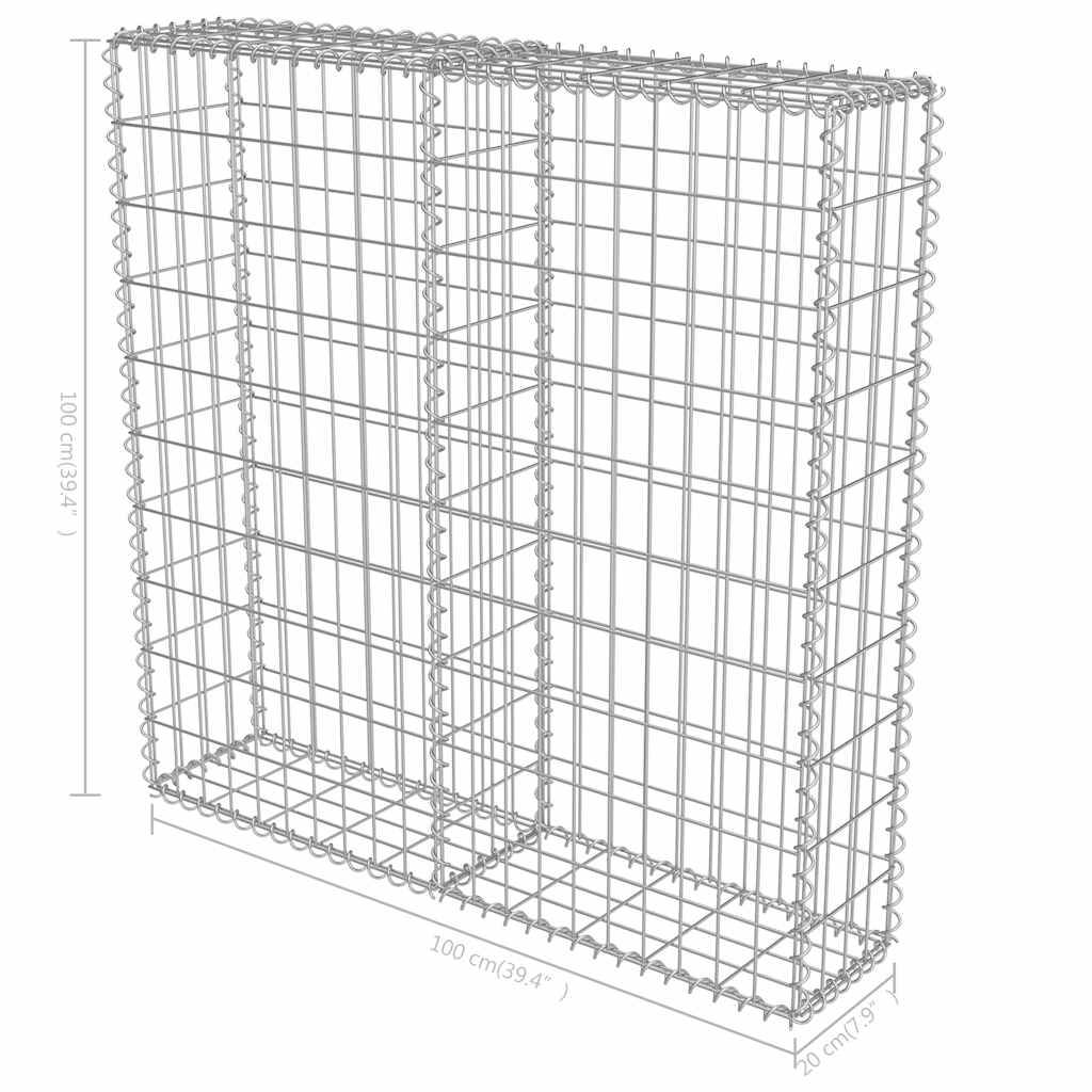 vidaXL Gabionenwand mit Abdeckung Verzinkter Stahl 100×20×100 cm