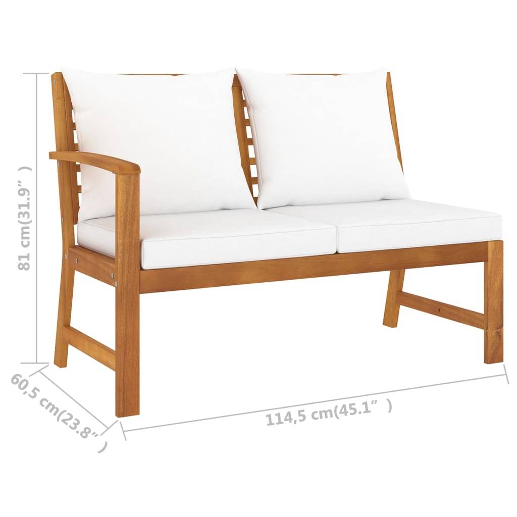 vidaXL Gartenbank 114,5 cm mit Cremeweißen Kissen Massivholz Akazie
