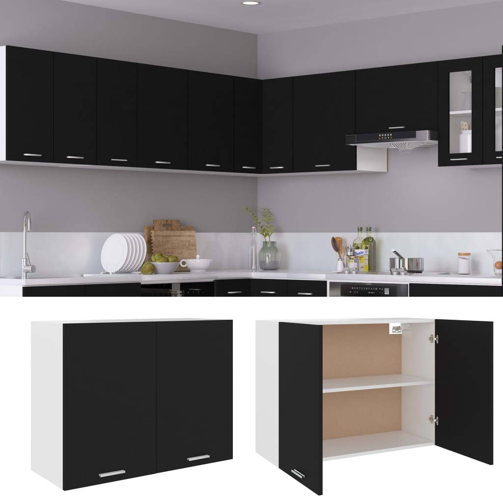 vidaXL Hängeschrank Lyon Schwarz 80x31x60 cm Holzwerkstoff