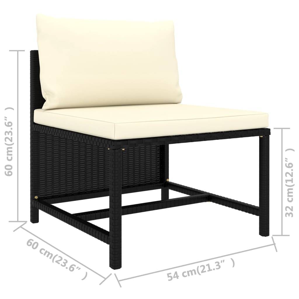 vidaXL 3-Sitzer-Gartensofa mit Auflagen Schwarz Poly Rattan