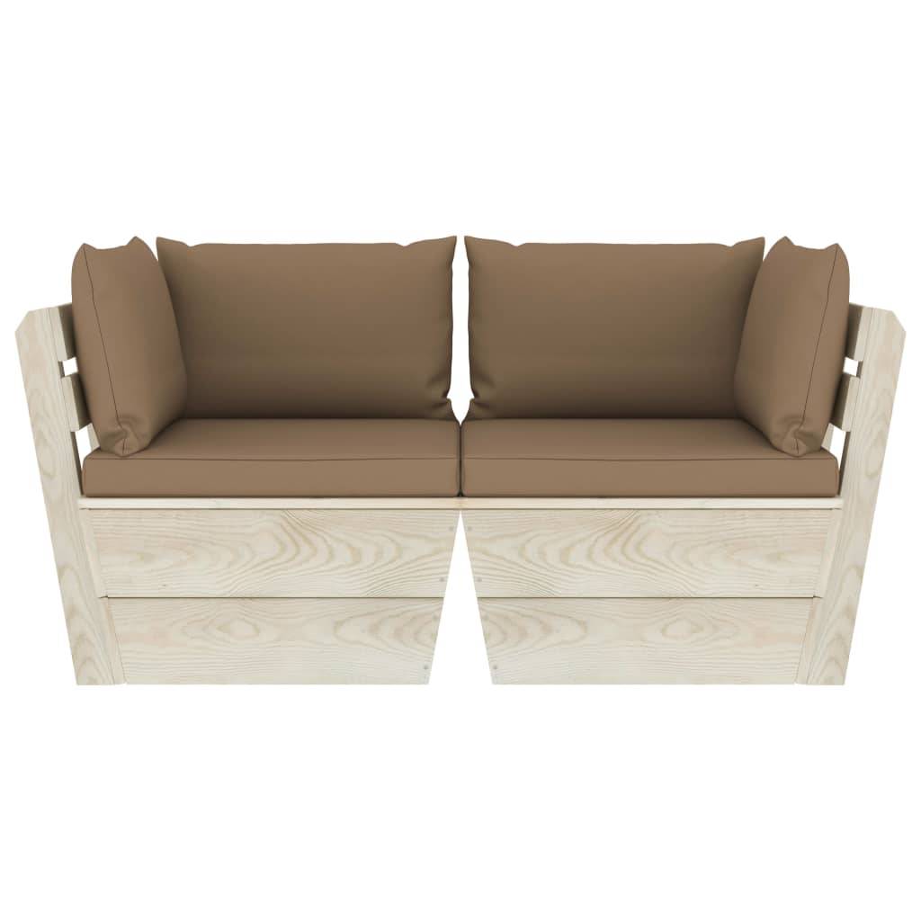 vidaXL Garten-Palettensofa 2-Sitzer mit Kissen Fichtenholz