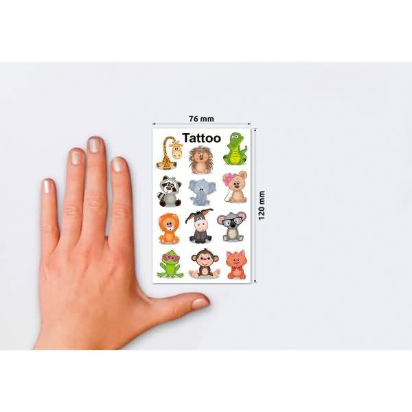 Kinder Tattoos Tattoofolie Koala Frosch Giraffe usw. bunt 12 Aufkleber