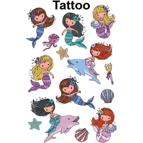 Kinder Tattoos Tattoofolie Meerjungfrau bunt 14 Aufkleber