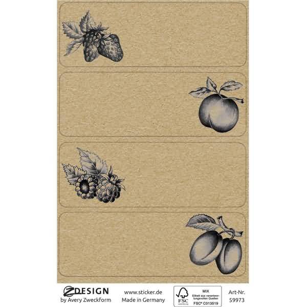 Haushalts-Etiketten Papier Erdbeere Himbeere .. braun schwarz 8 Aufkleber