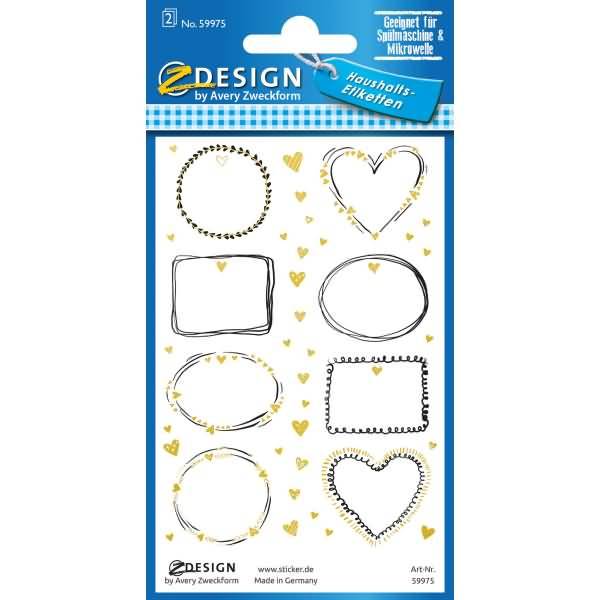 Namens-Etiketten Folie Doodle Rahmen schwarz weiß gold 16 Aufkleber