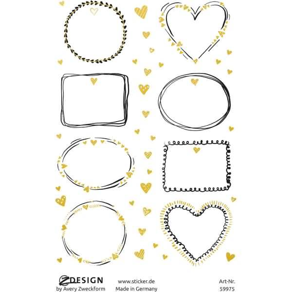 Namens-Etiketten Folie Doodle Rahmen schwarz weiß gold 16 Aufkleber