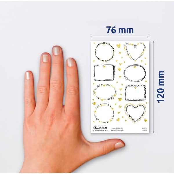 Namens-Etiketten Folie Doodle Rahmen schwarz weiß gold 16 Aufkleber