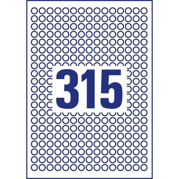 Etiketten rund ablösbar A4 10mm 10 Bogen/3.150 Etiketten weiß