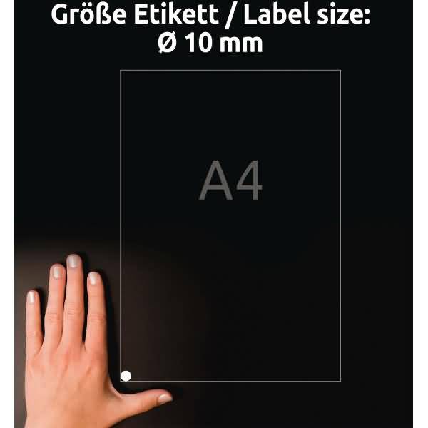 Etiketten rund ablösbar A4 10mm 10 Bogen/3.150 Etiketten weiß