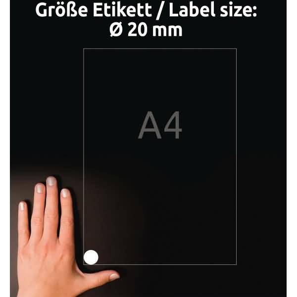 Etiketten rund ablösbar A4 20mm 10 Bogen/880 Etiketten weiß