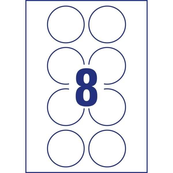 Etiketten rund A4 65mm 10 Bogen/80 Etiketten weiß