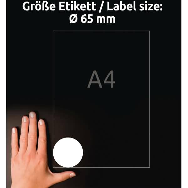 Etiketten rund A4 65mm 10 Bogen/80 Etiketten weiß