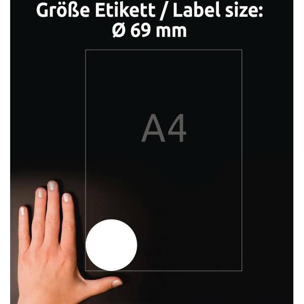 Etiketten rund A4 69mm 10 Bogen/80 Etiketten weiß