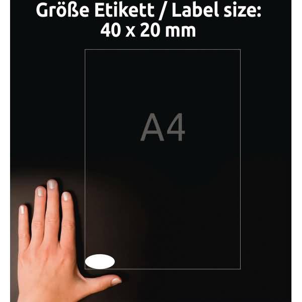 Etiketten oval A4 40x20mm 10 Bogen/480 Etiketten weiß