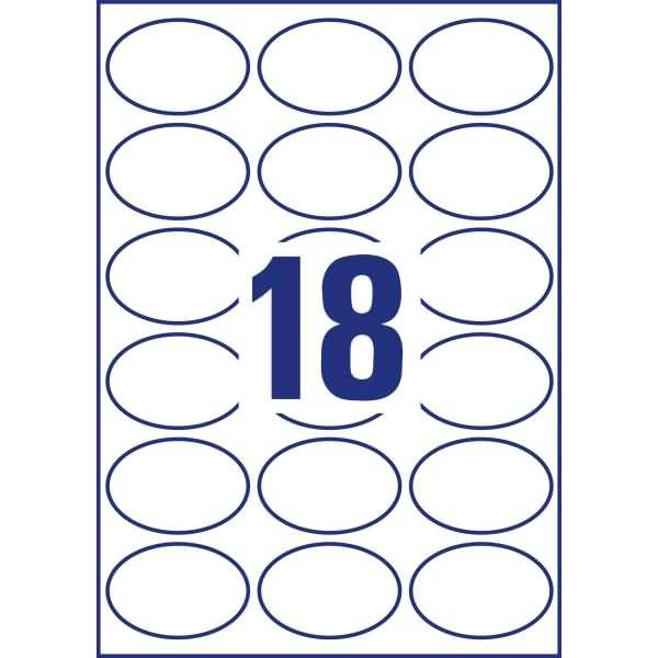 Etiketten oval A4 63,5x42,3mm 10 Bogen/180 Etiketten weiß