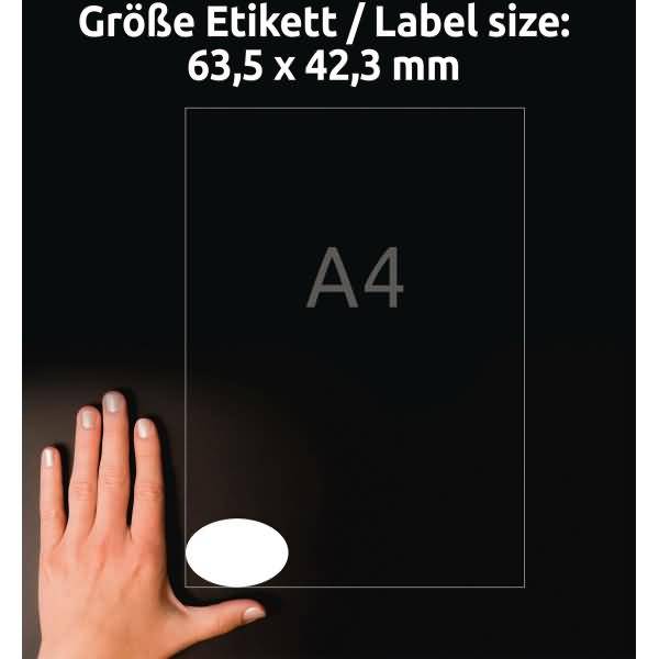 Etiketten oval A4 63,5x42,3mm 10 Bogen/180 Etiketten weiß