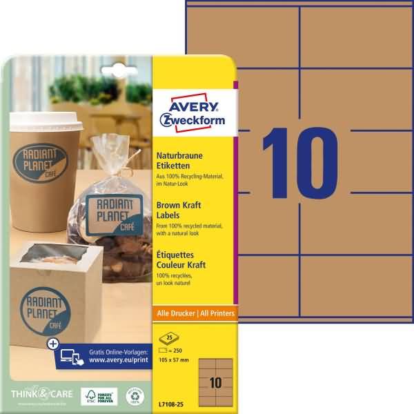 Etiketten A4 105x57mm 25 Bogen/250 Etiketten naturbraun