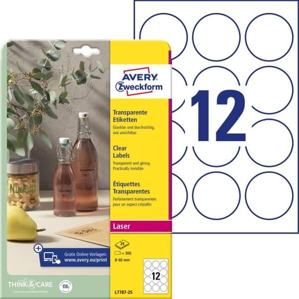 Etiketten A4 60mm 25 Bogen/300 Etiketten transparent