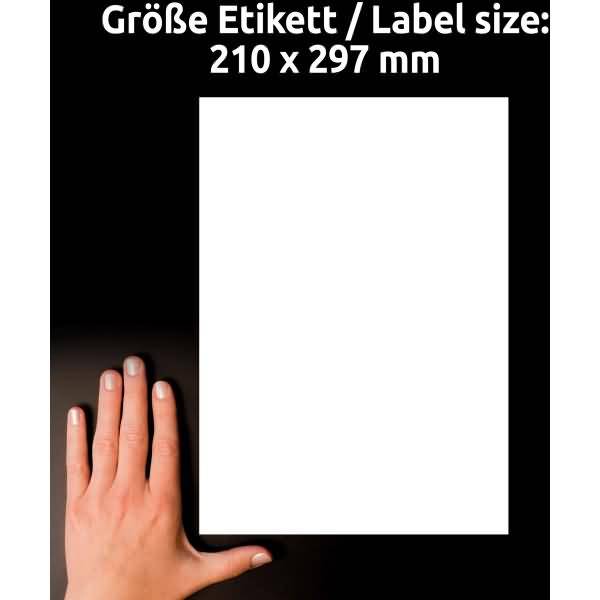Folien-Etiketten ultra-resistent A4 210x297mm VE=50 Etiketten weiß