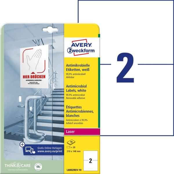 Etiketten antimikrobiell ablösbar A4 210x148mm 10 Bogen/20 Etiketten weiß