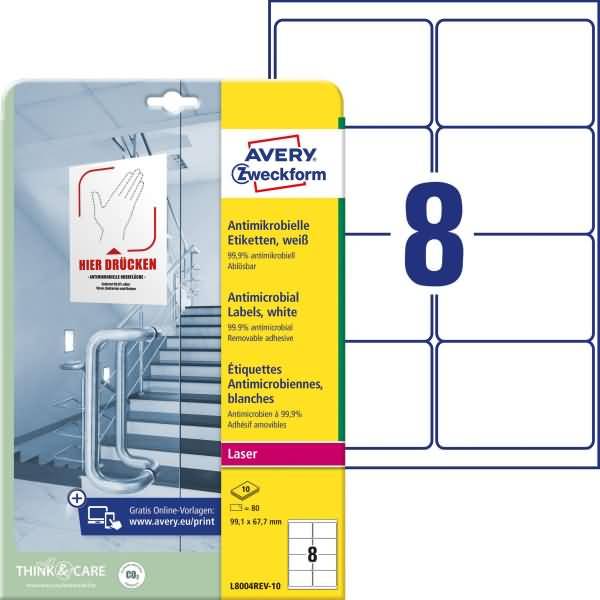 Etiketten antimikrobiell ablösbar A4 99,1x67,7mm 10 Bogen/80 Etiketten weiß