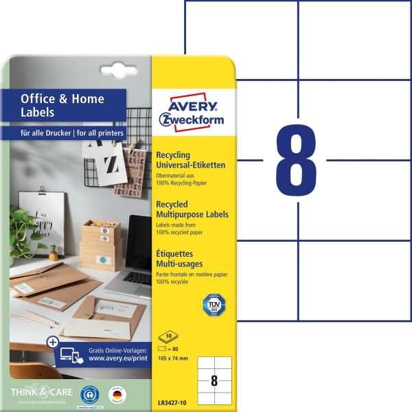 Universal-Etiketten RC A4 105x74mm 10 Bogen/80 Etiketten naturweiß