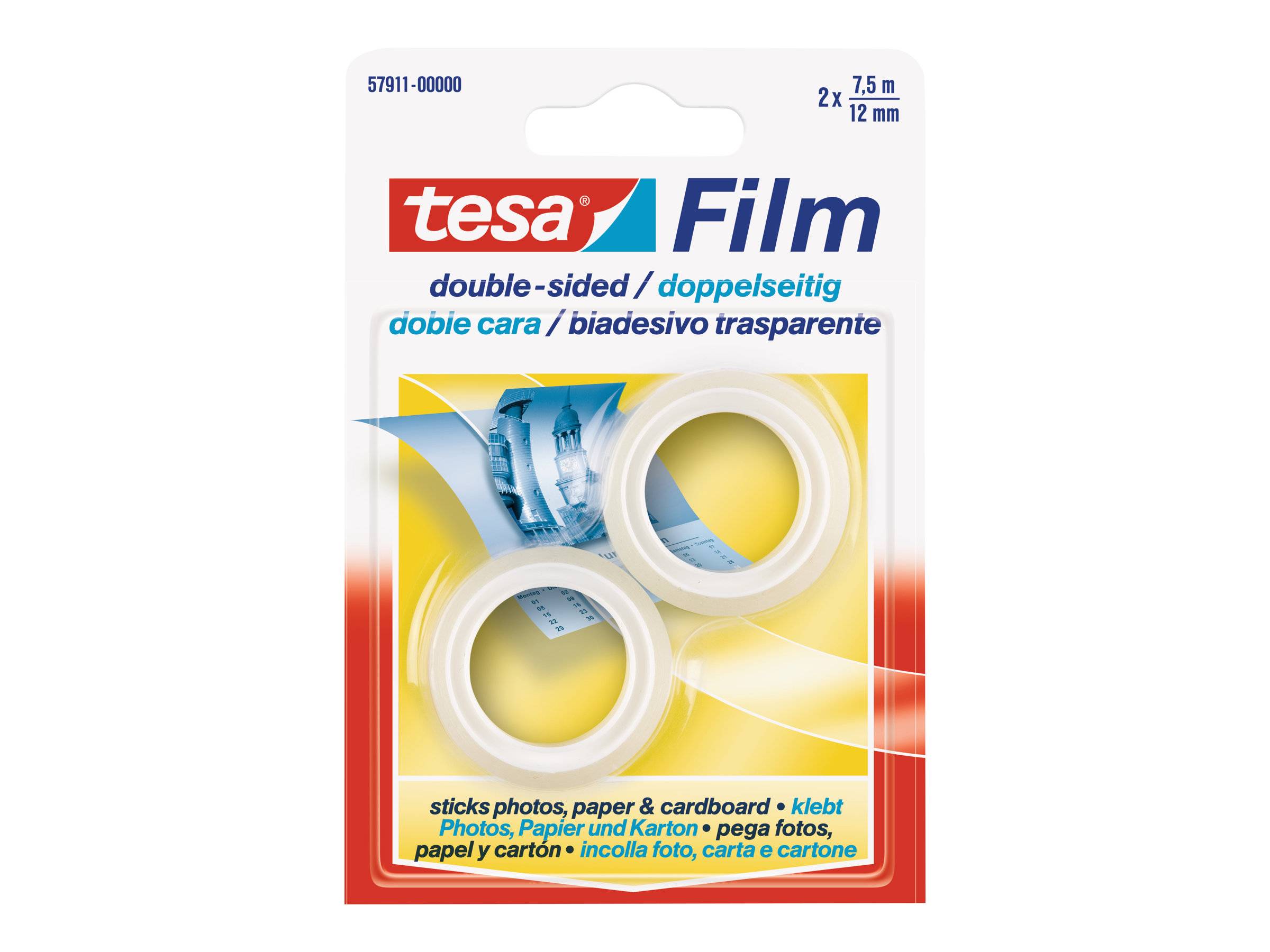 Tesafilm - Doppelseitiges Klebeband - 12 mm x 7.5 m - Polypropylenfolie - transparent (Packung mit 2)