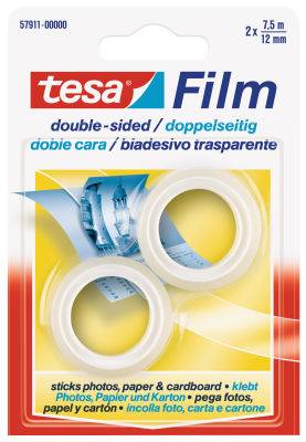 Tesafilm - Doppelseitiges Klebeband - 12 mm x 7.5 m - Polypropylenfolie - transparent (Packung mit 2)