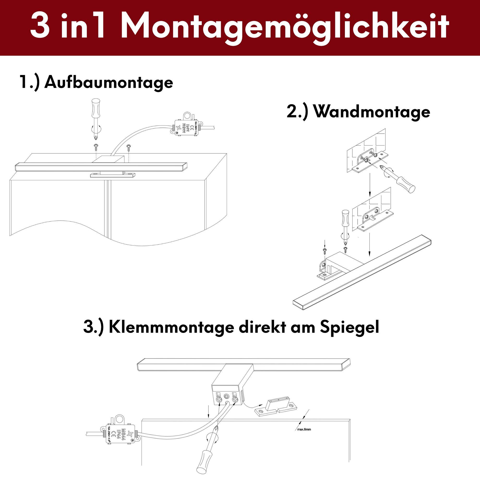 Kalb | 80cm LED Badleuchte Badlampe Spiegellampe Spiegelleuchte 230v neutralweiß Schwarz