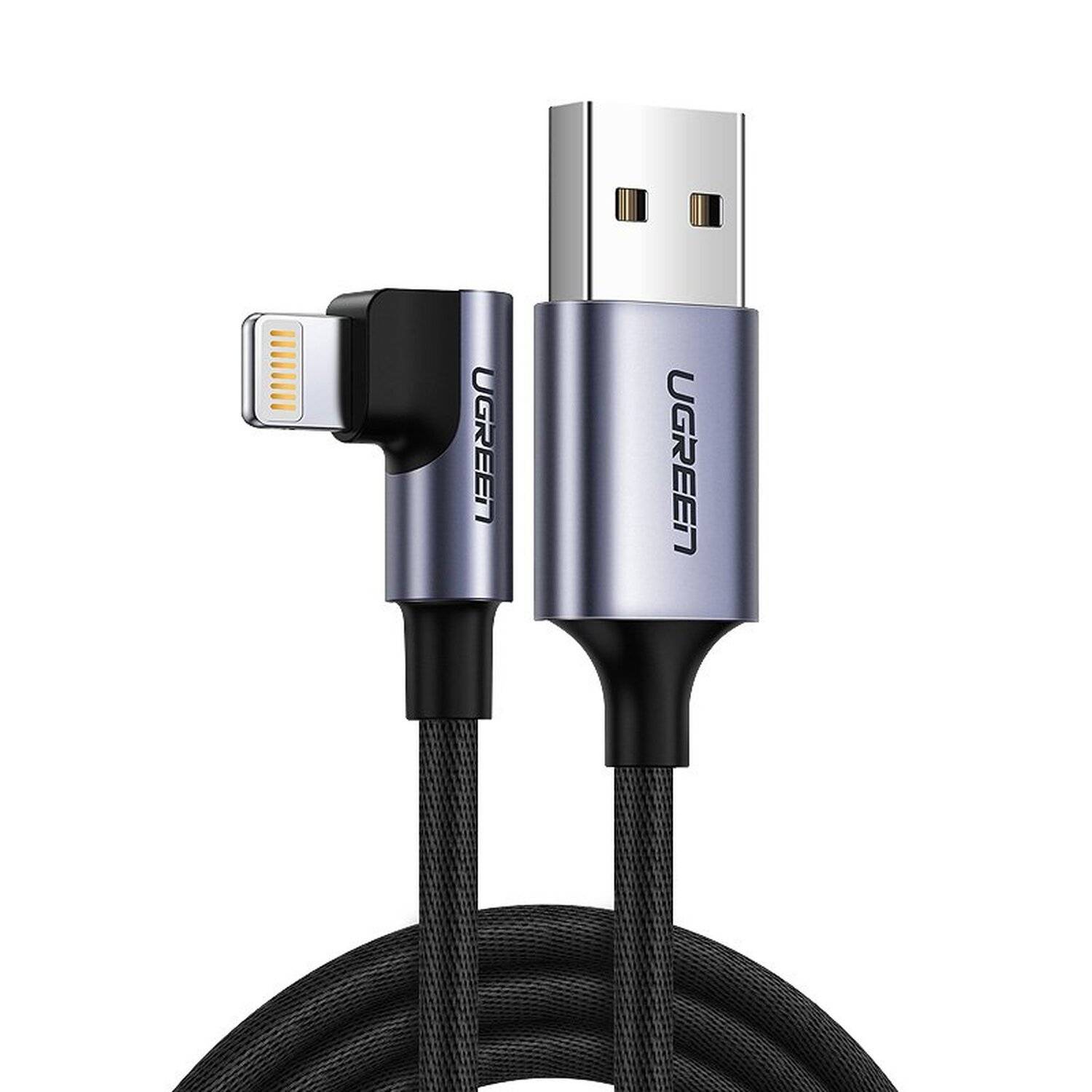 Ugreen 90 Grad 1M MFI 2,4A Ladekabel Winkel USB Kabel abgewinkelt Nylon geflochten Schnellladegerät für iPhone Modelle