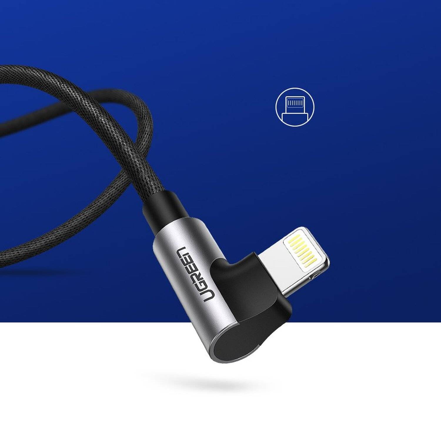 Ugreen 90 Grad 1M MFI 2,4A Ladekabel Winkel USB Kabel abgewinkelt Nylon geflochten Schnellladegerät für iPhone Modelle