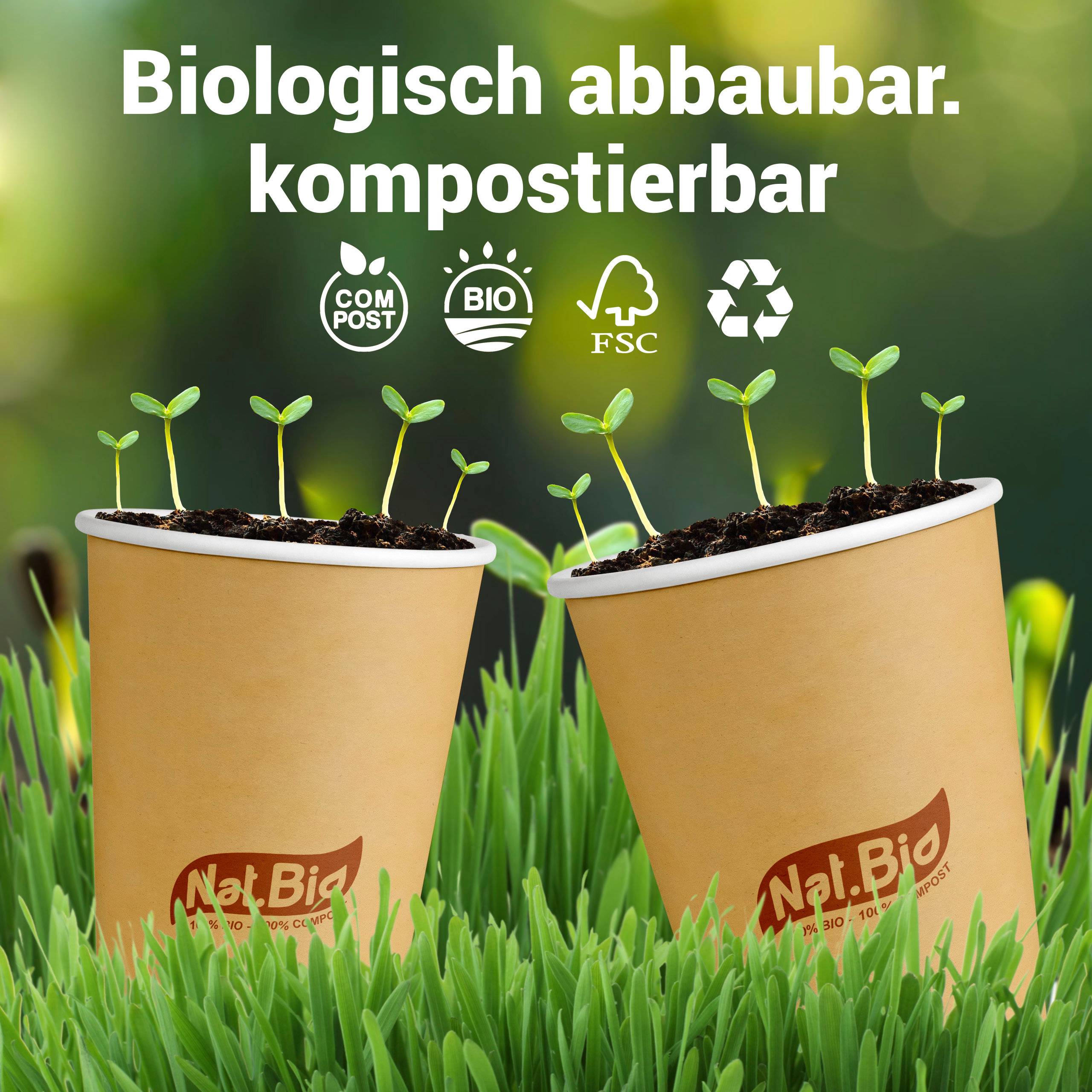 Pappbecher braun für heiße und kalte Getränke - kompostierbar - 355ml (12 oz) - 50 Stück