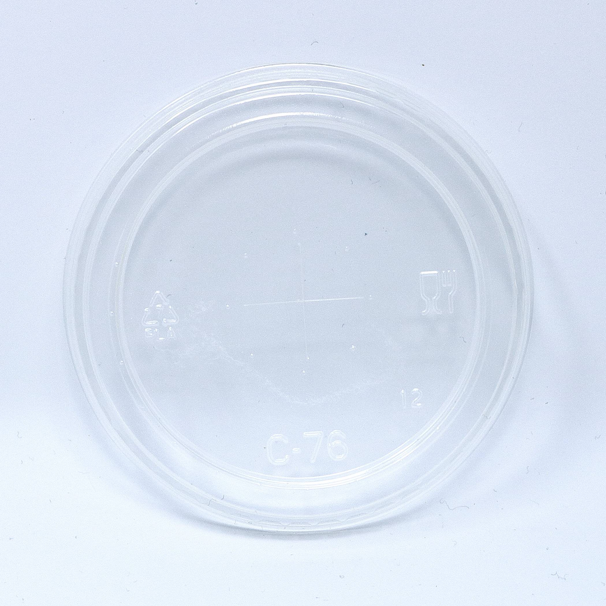 PLA transparent flat lid with cross-hole, for Ø 76 mm - 50 Stück