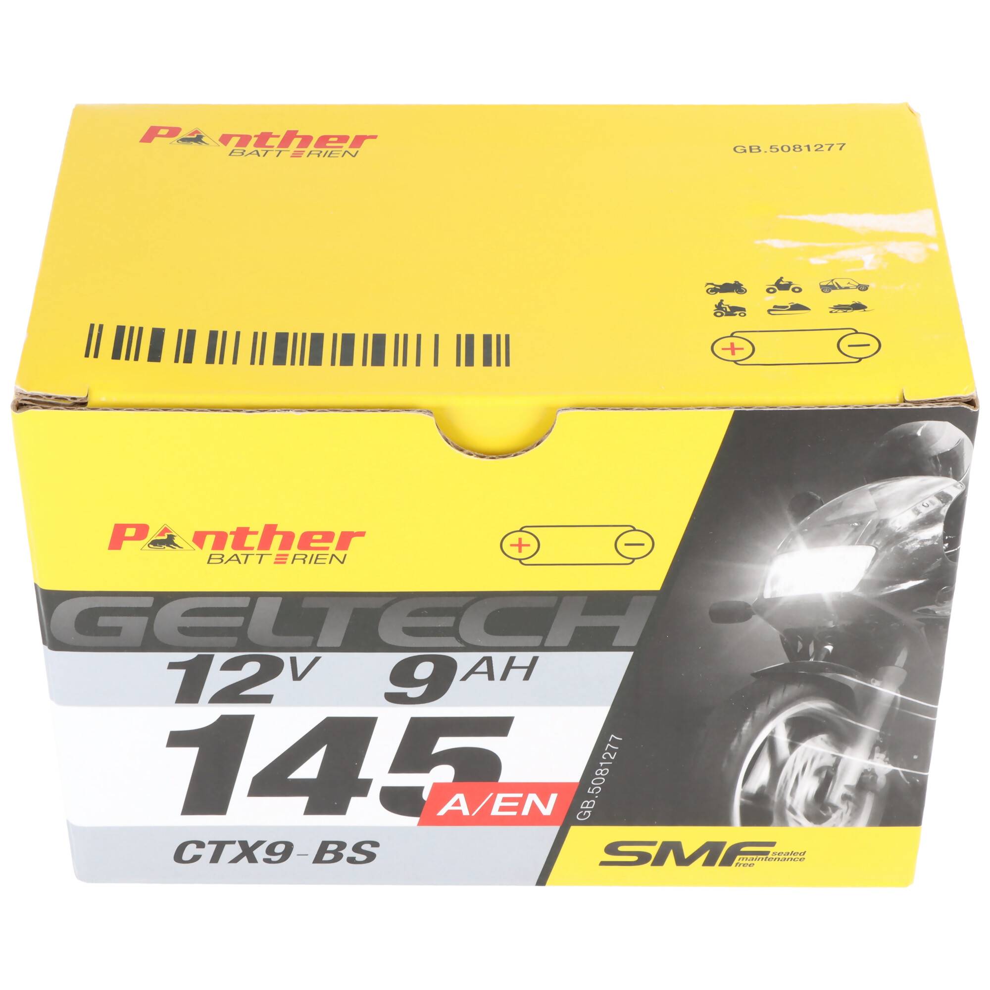 Panther Motorrad Gel 50812 12V 8Ah 80A (EN) ETN 508 0 12 008, DIN 50812, Japan CTX9-BS Bleiakku AGM Blei Gel Akku