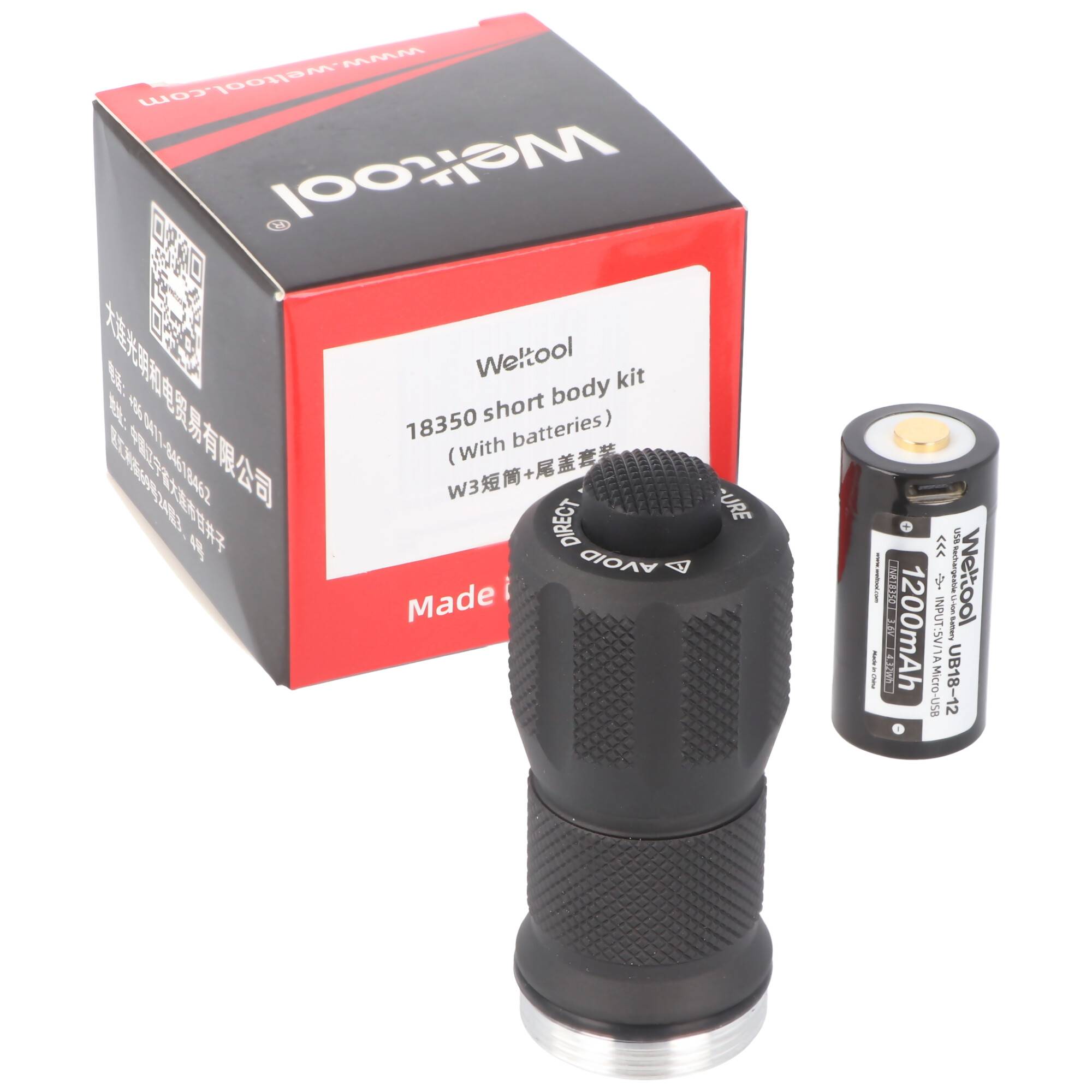 Weltool 18350 kurzer Stab Set bestehend aus Verkürzung für W3, W3PRO auf den kurzen 18350 Akku