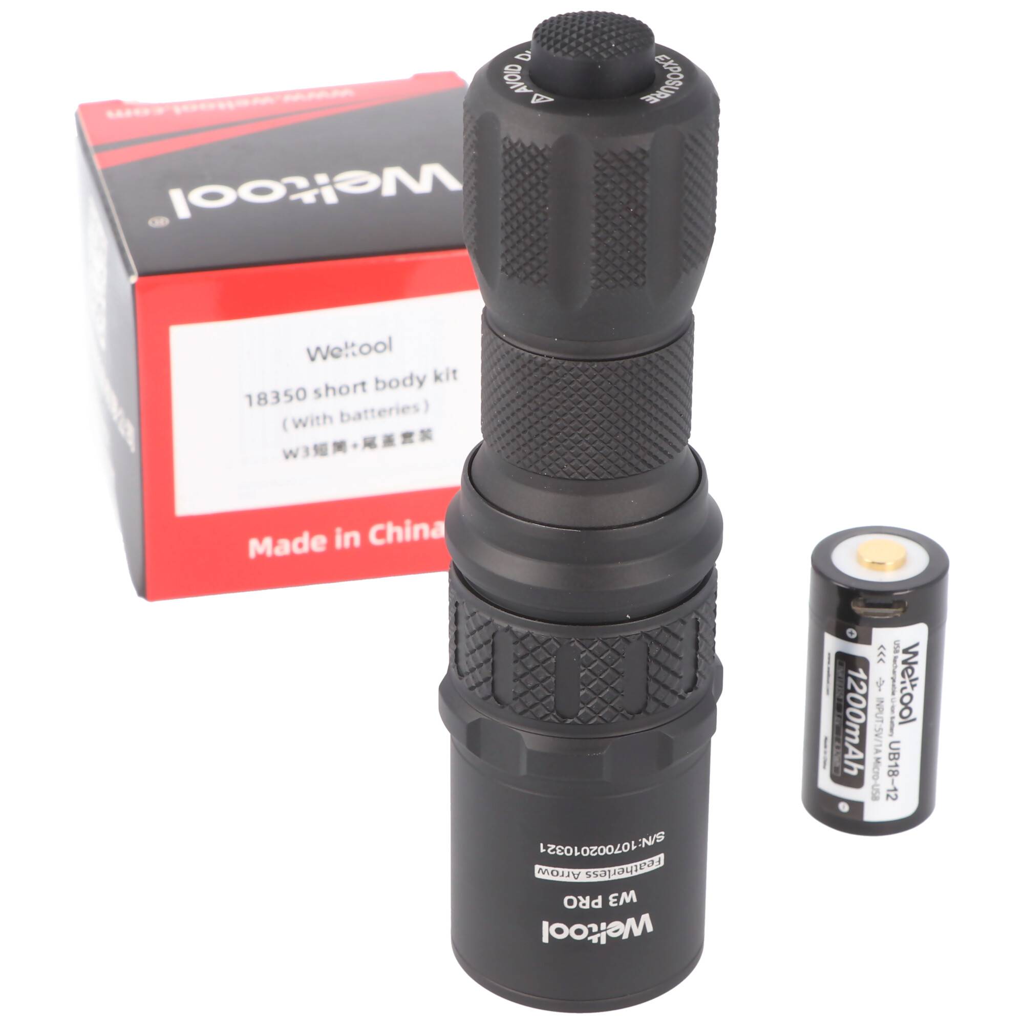 Weltool 18350 kurzer Stab Set bestehend aus Verkürzung für W3, W3PRO auf den kurzen 18350 Akku
