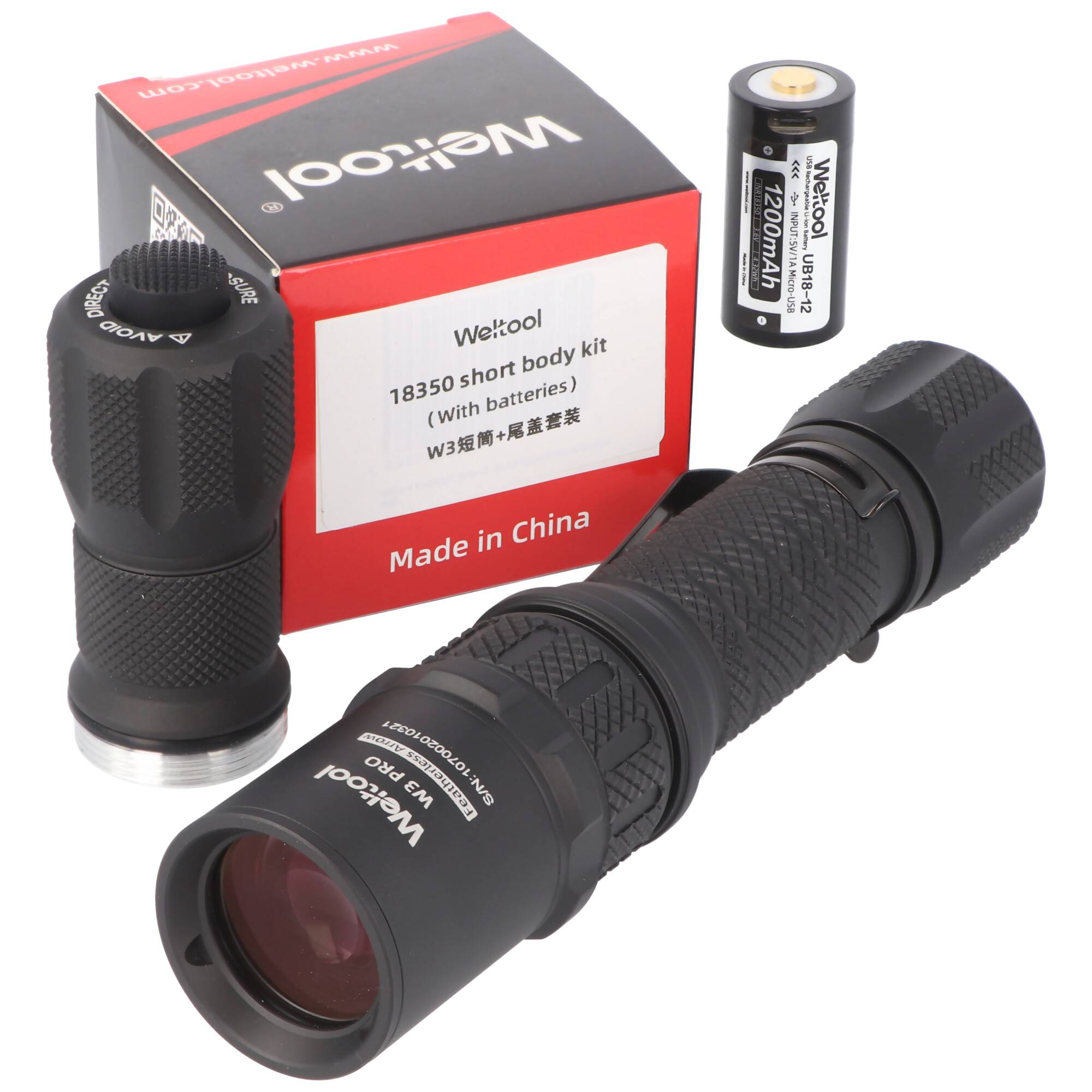 Weltool 18350 kurzer Stab Set bestehend aus Verkürzung für W3, W3PRO auf den kurzen 18350 Akku