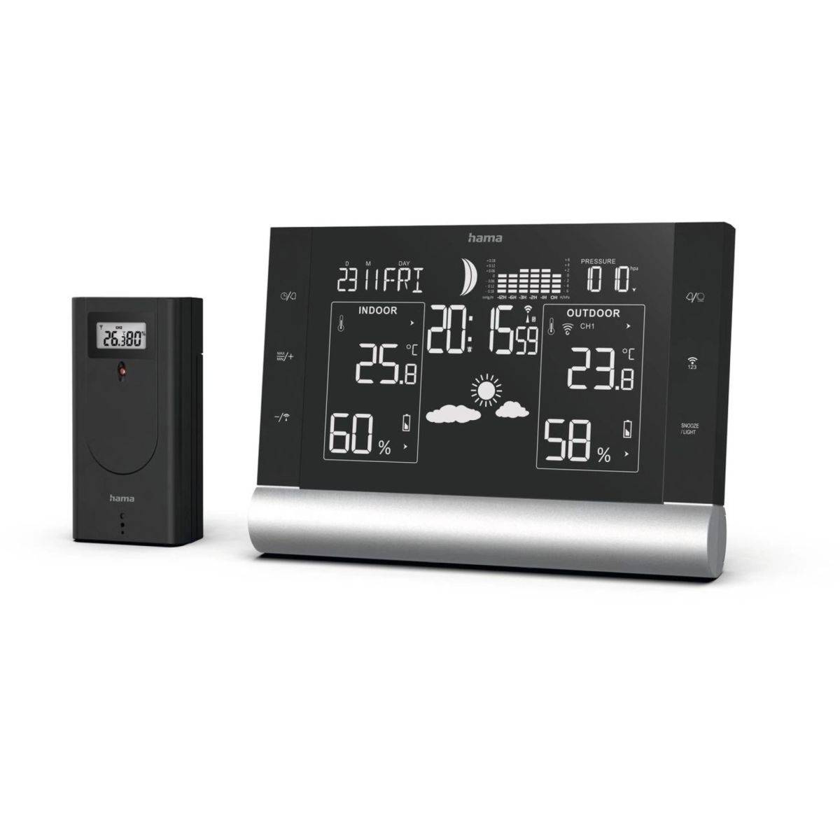 Multifunktionale Black Line Plus Wetterstation mit Alarmfunktion & Barometer
