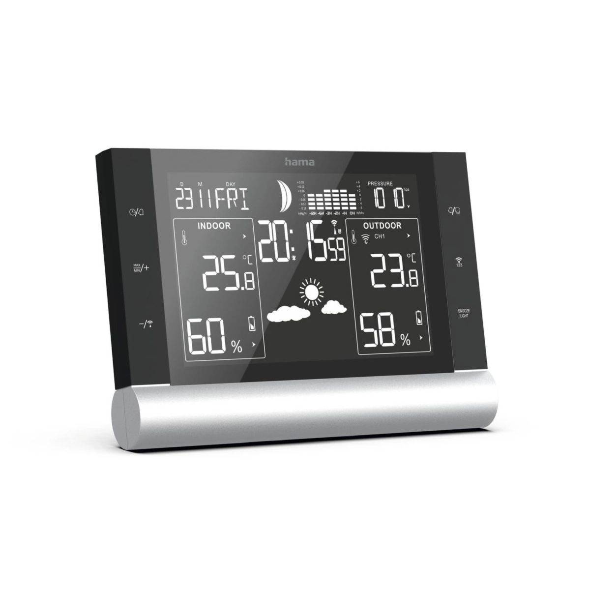 Multifunktionale Black Line Plus Wetterstation mit Alarmfunktion & Barometer
