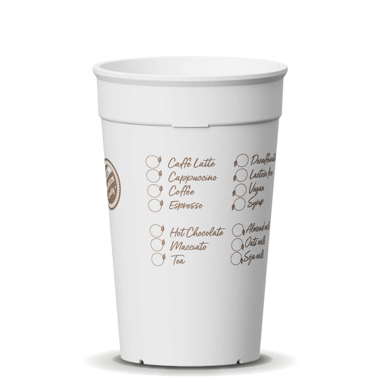 Coffee to go Mehrweg Becher weiß mit Druck 0,3l - 380ml