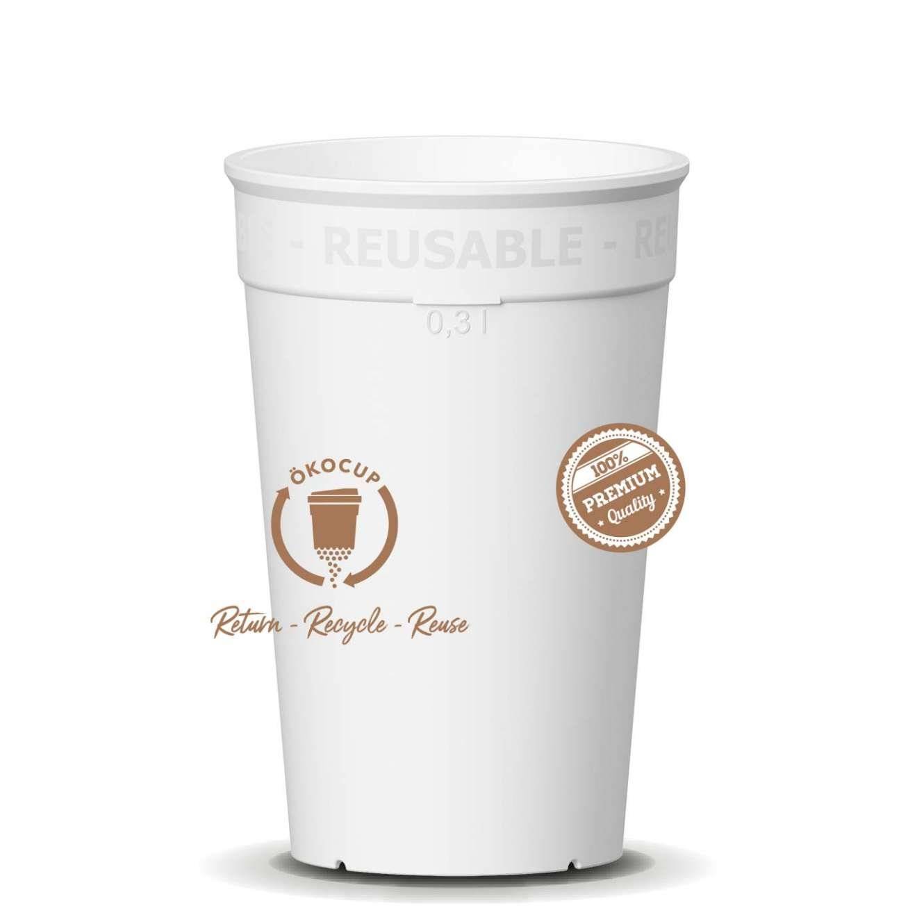 Coffee to go Mehrweg Becher weiß mit Druck 0,3l - 380ml