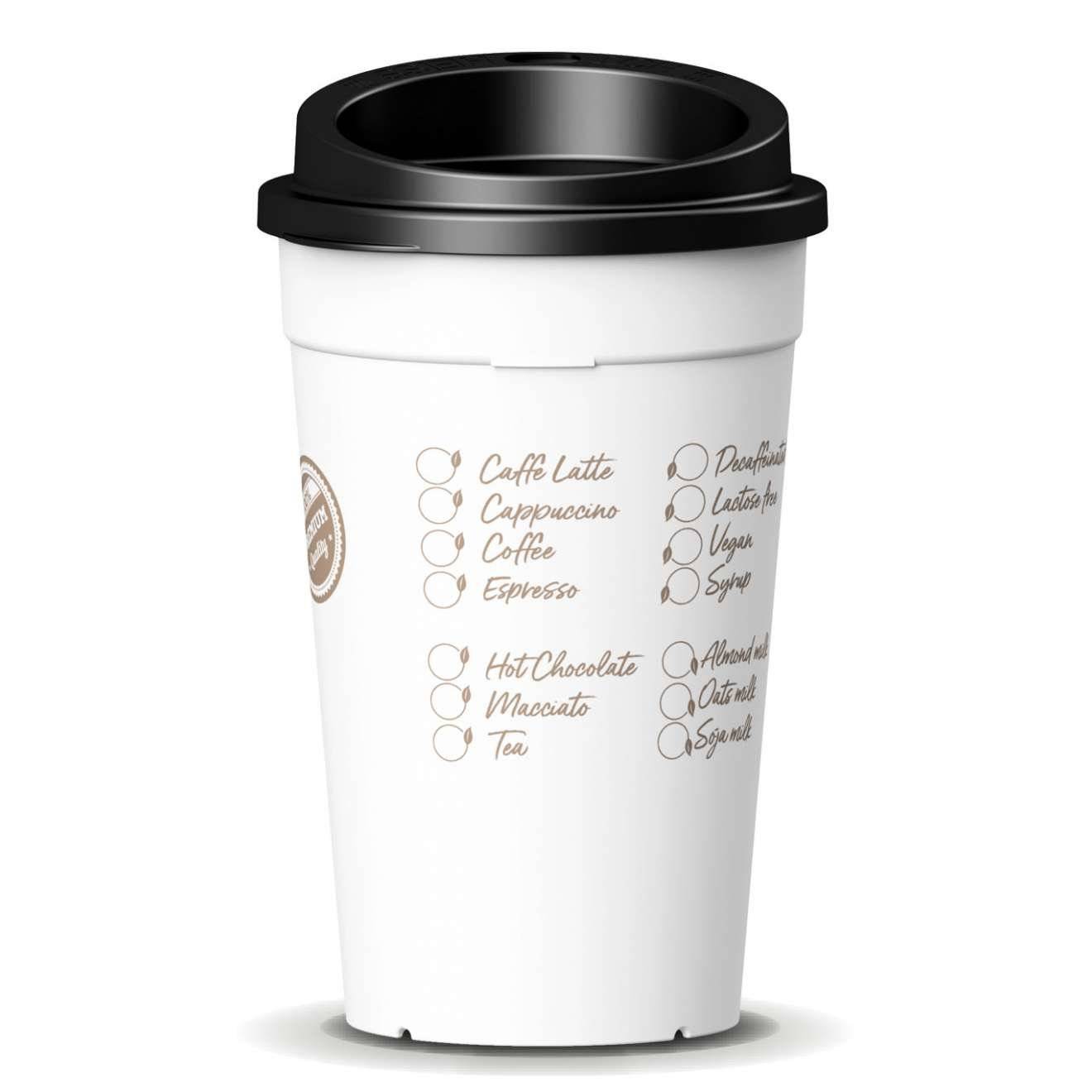 Coffee to go Mehrweg Becher weiß mit Druck 0,3l - 380ml