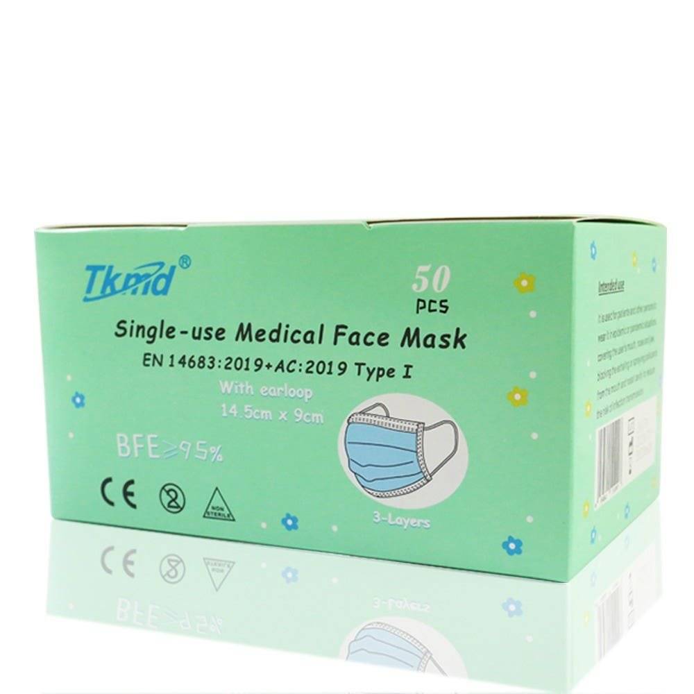 medizinischer Mundschutz Kindermaske Typ I (OP-Masken Typ I für Kinder) (BFE) ≥ 95% weiß 50erBox