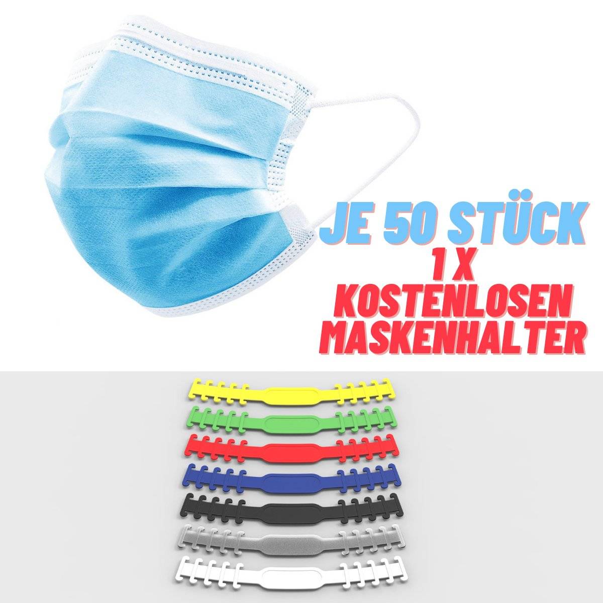 emissimo medizinischer OP Mundschutz, Maske 3-lagig EN 14683 (Typ II R) blau + 1 x Maskenhalten