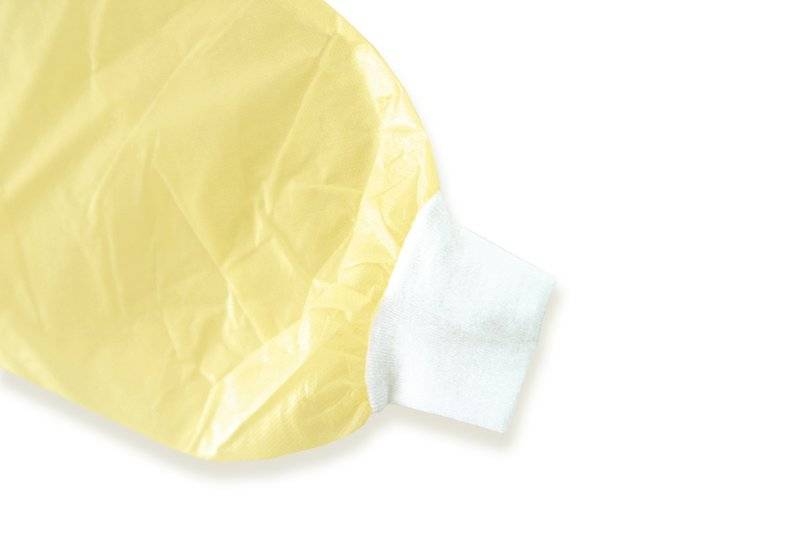 Einweg Schutzkittel SPP-Vlies/PE, EN 14126 gelb 120x140cm MD0207523 Bündchen, virendicht, M