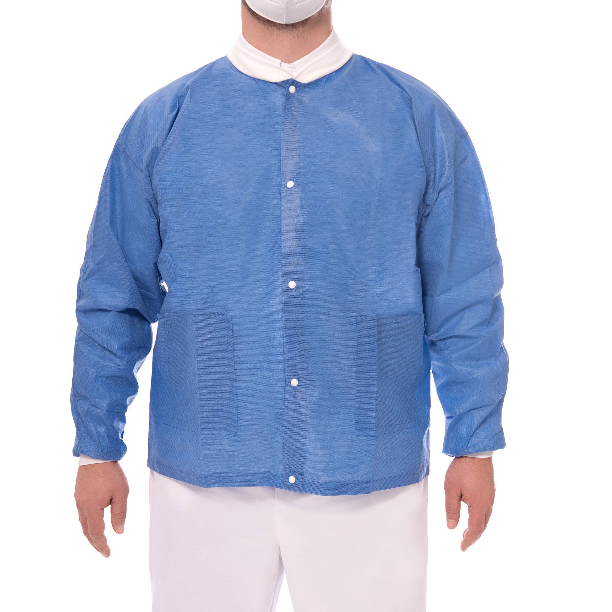 Einweg OP Thermojacke SMMS-Vliestoff 35 gr/m2 atmungsaktiv wasserfest blau 78x72 cm