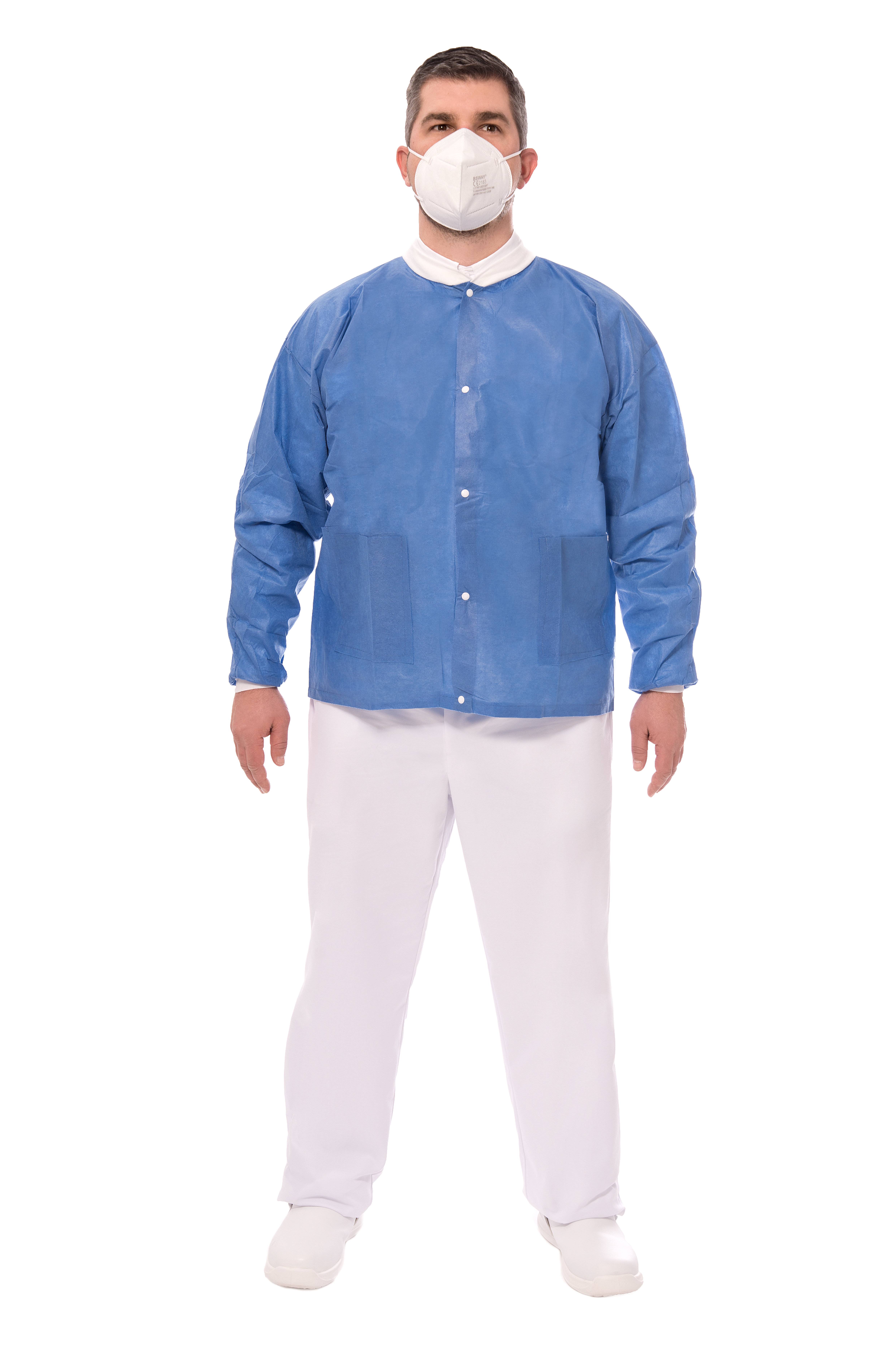 Einweg OP Thermojacke SMMS-Vliestoff 35 gr/m2 atmungsaktiv wasserfest blau 78x72 cm