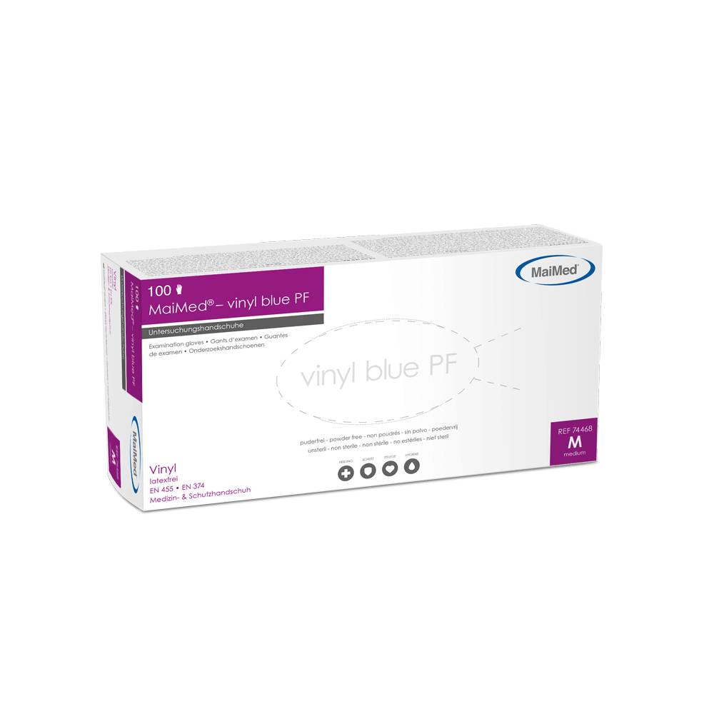 MaiMed 74468 – vinyl blue PF 100 Stk/Box Vinylhandschuh EN 455 Kat. 3 blau Größe M
