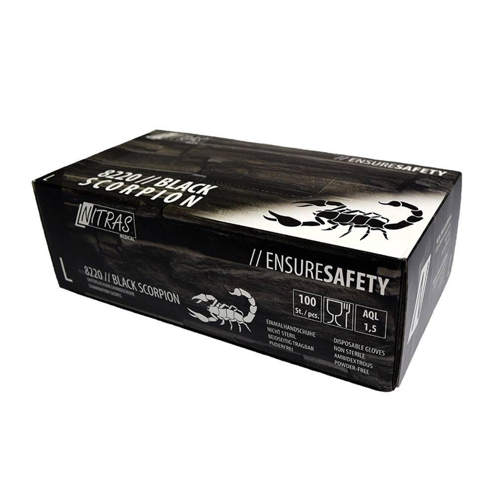 NITRAS BLACK SCORPION 8220, Einmalhandschuh aus Latex, schwarz L 100 St.