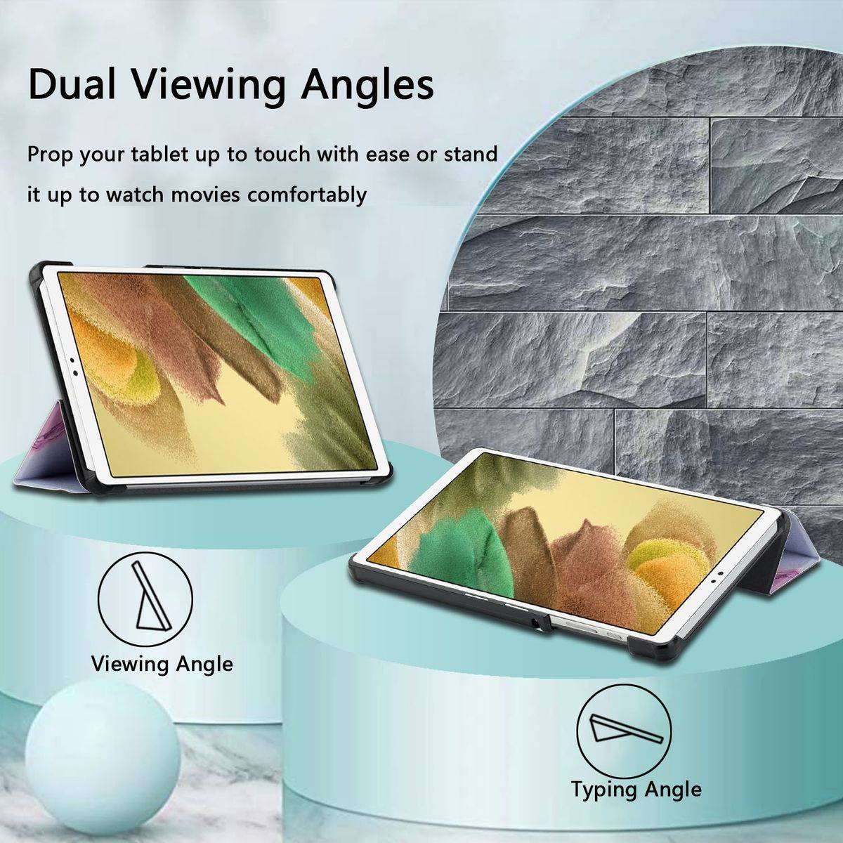 Für Samsung Galaxy Tab A7 Lite 8.7 T220 / T225 3folt Wake UP Smart Cover Etuis Hülle Case Schutz Motiv 2